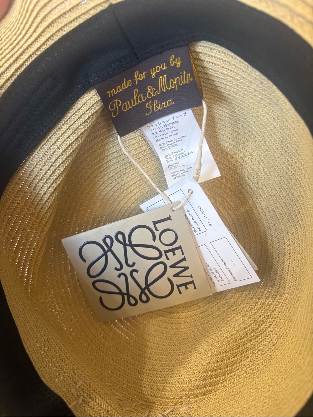 Loewe Yellow Straw Wide-Brim Hat with Leather Trim and Decorative Emblem - Picture 4 of 11